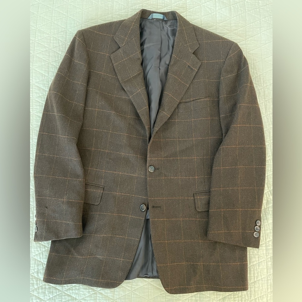 Brooks Brothers Made in USA Vintage 3/2 Roll Windowpane Camel Hair Jacket 42 R